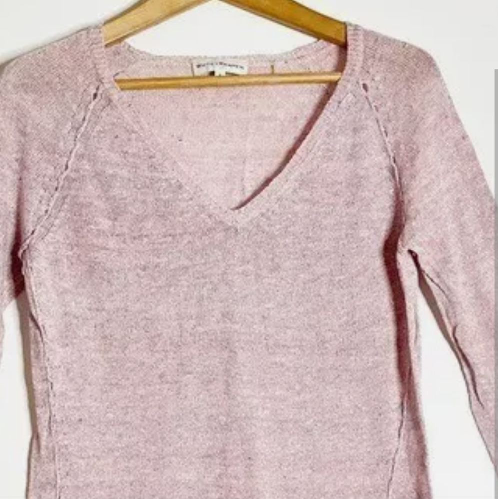 White + Warren V- Neck Sweater Gray Classic Linen Roll Neutral Tunic - Picture 6 of 7